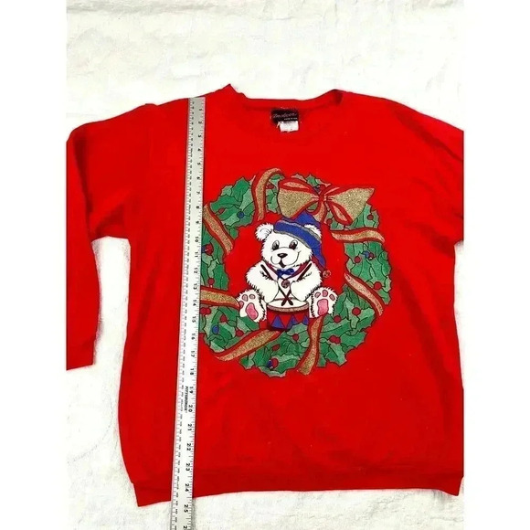 VTG Christmas Bear Retro Pullover Sweatshirt MEDIUM Women's Andover Long Sleeve - Picture 11 of 14